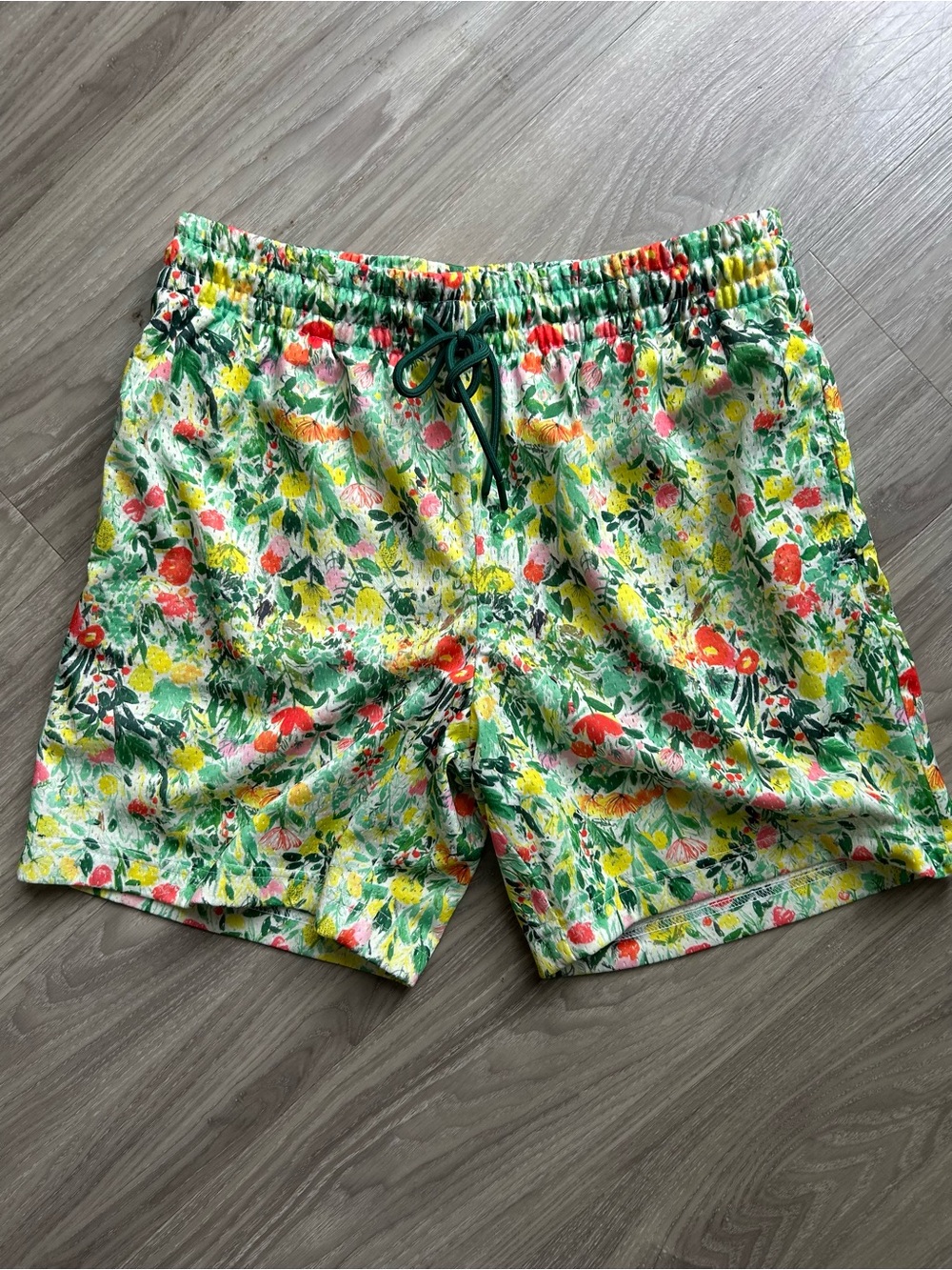 Green Multi FloralAthletic Mesh Lounge Trunks (Small)
